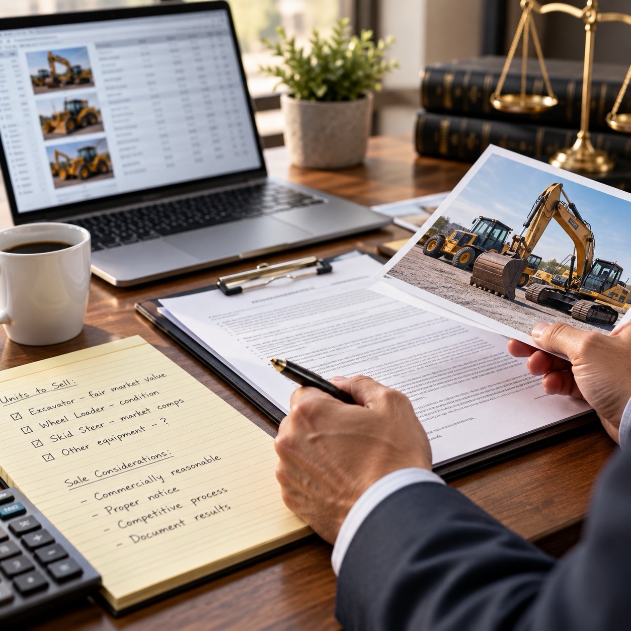 Secured creditor reviewing equipment valuation and collateral sale strategy under UCC Article 9