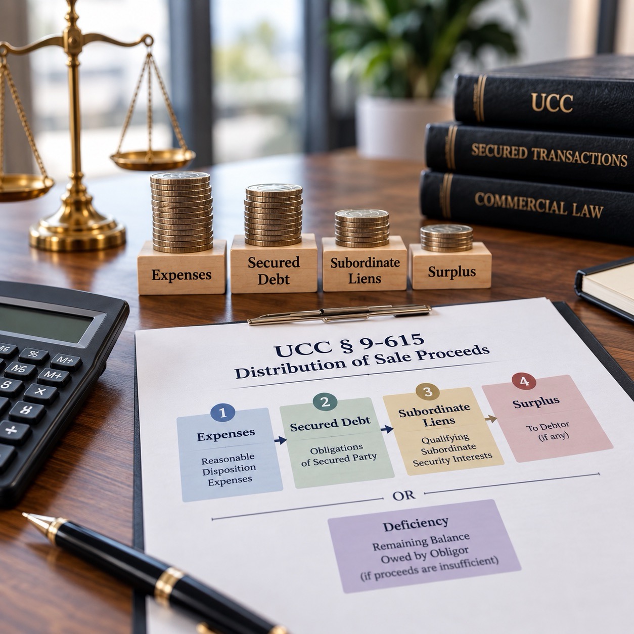 Distribution of collateral sale proceeds under UCC Article 9 section 9-615